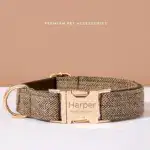 Dog Collar Set In Herringbone Fabric